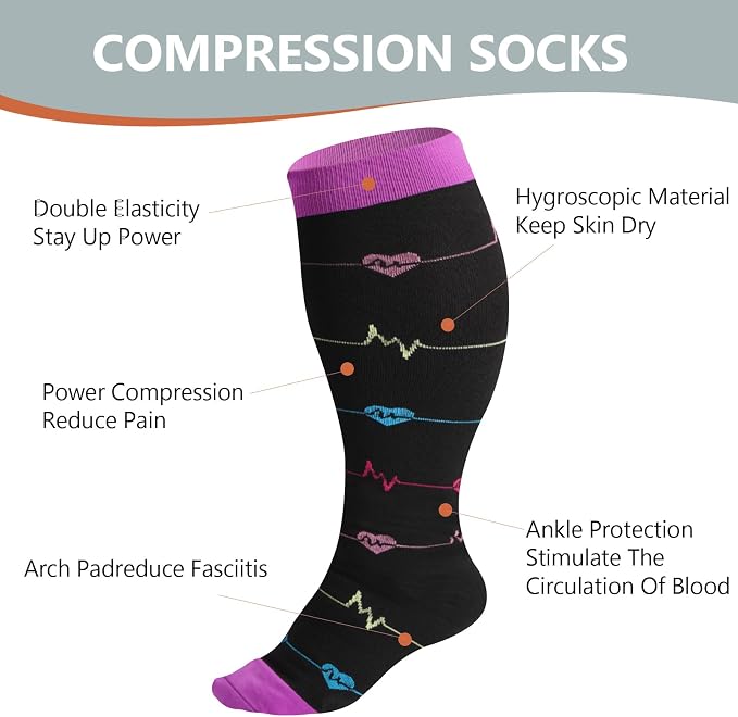 Abodhu Plus Size Compression Socks for Women& Men 15-20mmHg Wide Calf Knee High Socks - Image 6