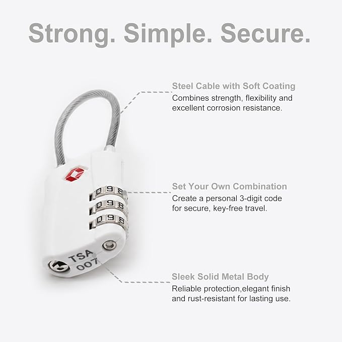 TSA Locks for Luggage, Small Combination Padlock with Cable, Travel Essentials Luggage Locks TSA Approved, Combo Padlock with Code, for Suitcase, Bag, Backpack Zipper, Gym Locker (2-Pack) - Image 4