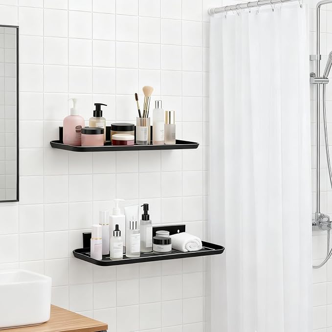 Floating Shelves for Wall, Wall Mounted Floating Shelves, Bathroom Shelf Bedroom Kitchen Living Room Hanging Storage Shelves, Room Decor (4, Black) - Image 2