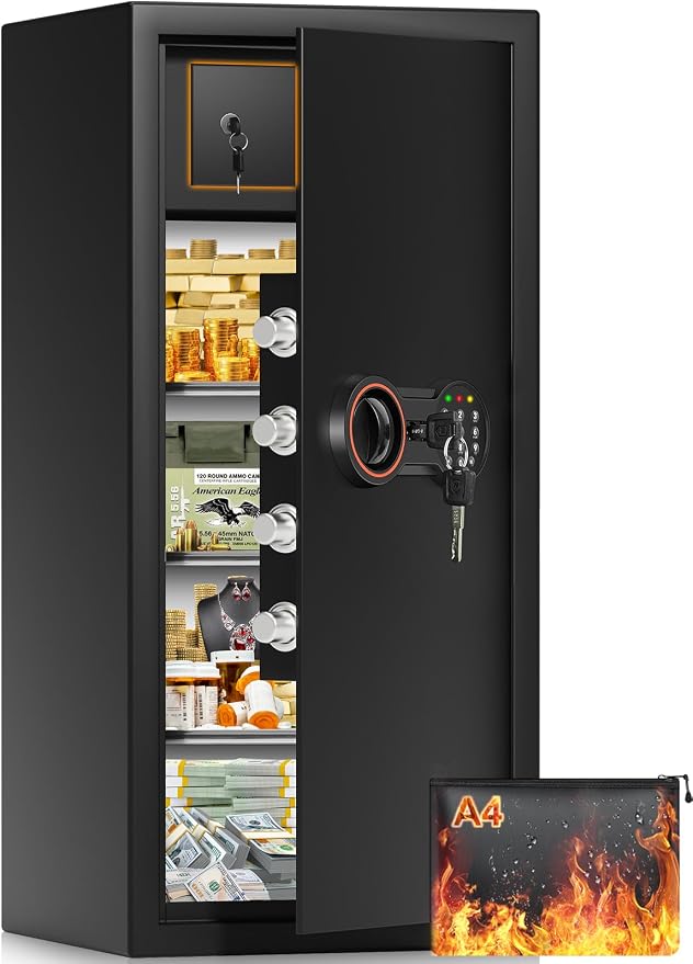 8.0 Cub Large Home Safe Box with Inner Lock Box, 31.5"H Slim Design | 50LBS Heavy Duty Steel, Alarm System, LED Light, Removable Shelves, Wall/Floor Mountable for Home Business Office by BuildYourSafekeepingSystem