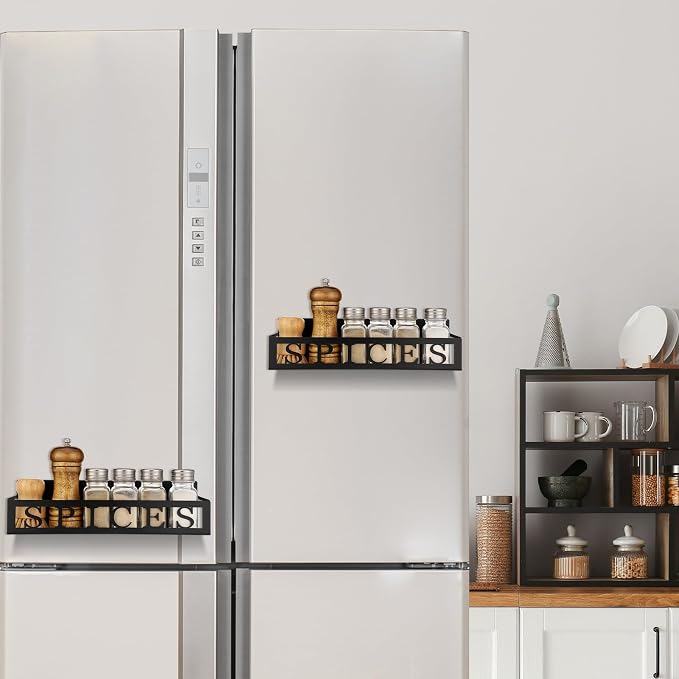Beeveer 2 Pcs Magnetic Spice Rack for Refrigerator, Black Spices | Magnetic Design, No Drilling, Farmhouse Kitchen Decor Home Accessories, 2 Sizes Metal Storage Shelf for Fridge Spices - Image 3