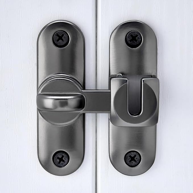 Grey 90/180 Degree Barn Door Latches,Flip Gate Lock | Zinc Alloy Flip Gate Latches,Right Angle Door Lock,for bedroom,garage,sliding door,window,cabinet,drawer,pet enclosures - Image 5