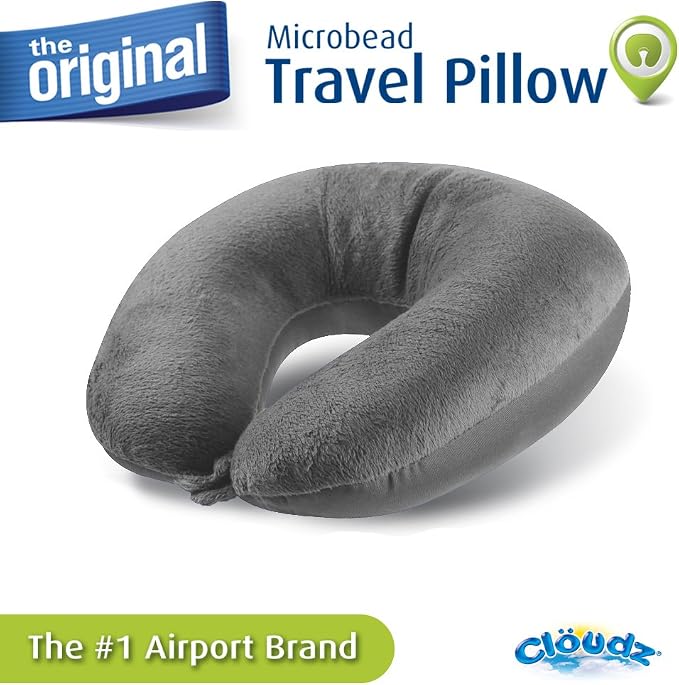 Dual Comfort Microbead Airplane Travel Neck Pillow. Super Soft Cozy Plush Fabric on One Side, Cool Relaxing Spandex on The Other! Customize Your Comfort and Support at Home or On The Go! Grey - Image 3