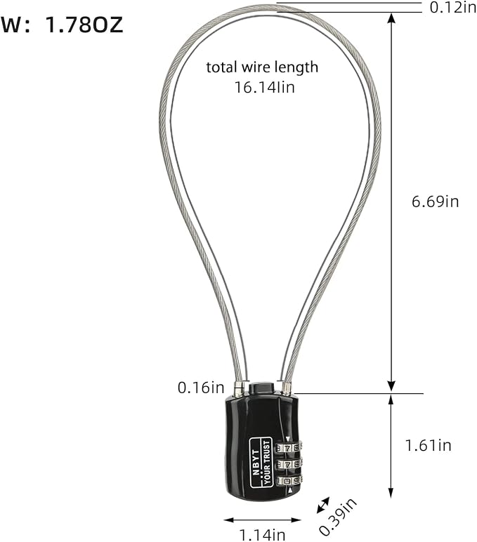 Wire Combination Lock Padlock, Wire Diameter 3/24", 16" Circumference, Suitable for Travel Luggage, Backpack, Cycling Helmet, Small Cabinet, Gym Cabinet, Suitcase - Image 2