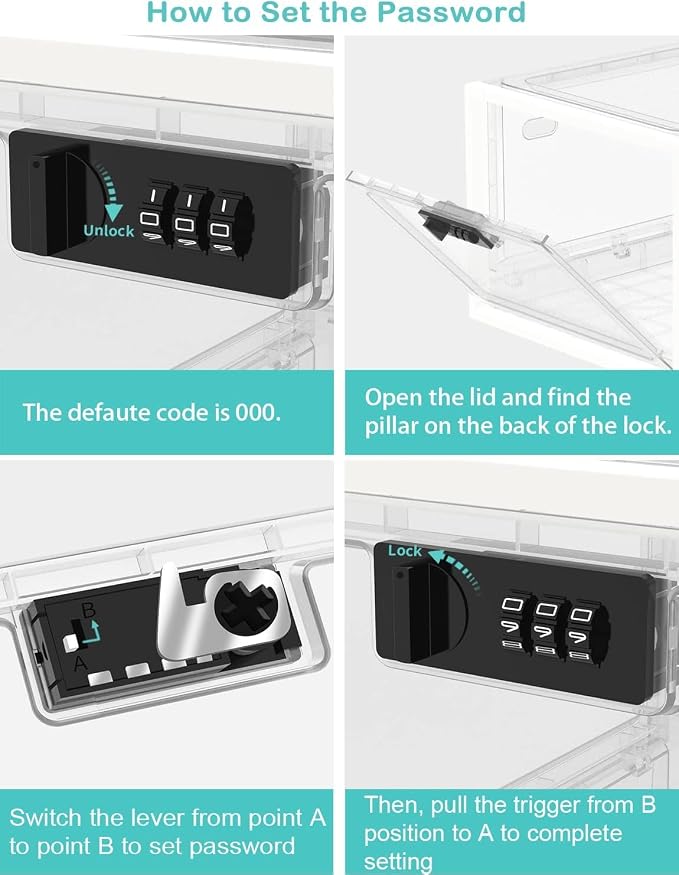 Medicine Lock Box for Safe Medication, 10L Lockable Storage Box for Fridge/Snacks Food, Phone Lock Boxes with Combination Code for Home/Dorms/Office Storage (1, Translucent White) - Image 6