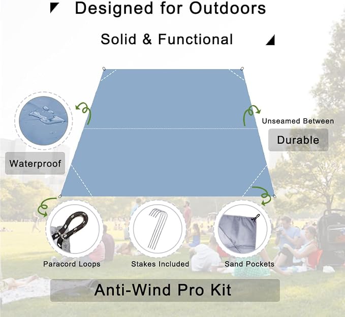 Pocket Blanket, Compact Blanket for Picnic, Beach, Festival | Sandproof, Waterproof, Stakes & Carabiner Included, Packable Lightweight Tarp for Camping, Hiking, Backpacking, Travel - Image 3