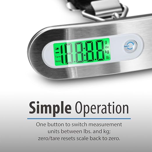 Fosmon Digital Luggage Scale, 110lbs Suitcase Baggage Scale, 1 Pack Silver | LCD Backlight Display, Tare Function, Stainless Steel Heavy Duty, Hanging Suitcase Weight Scale, Portable Travel Scale - Image 5