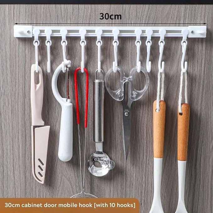 Sliding Rail Hook Rack – 30cm Adhesive Hook Bar for Kitchen, Bathroom, or Over-The-Door Storage – No-Drill Wall Mounted Hanger with Movable Hooks – Space-Saving Organizer Strip - Image 7