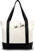 TOPDesign 30-Pack Canvas Tote Bags with an External Pocket, Reusable Grocery Shopping Bags, Top Zipper Closure, Daily Essentials (Black/Natural) by TOPDesign