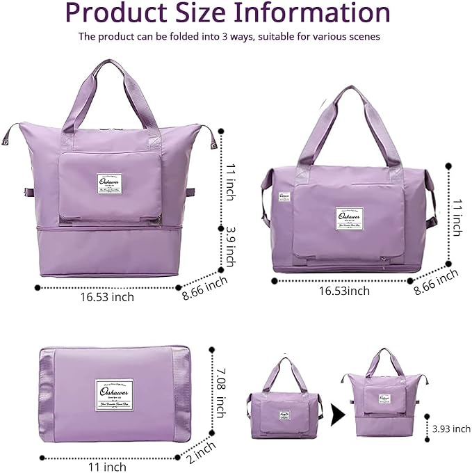 Large Capacity Foldable Travel Bag | Expandable Portable Carry on Bag Dry&Wet Separation Sports Duffel Bag - Image 2