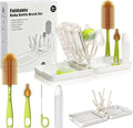 Travel Bottle Cleaner Kit with Foldable Bottle Drying Rack, White | Auto-Open Rack & Vertical Brushs Drying Slots, 3 Silicone Brushes, Foldable Drying Rack, Dispenser, BPA Free. by YOTIME