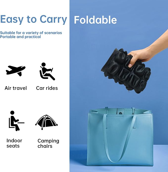 JNHEST Travel Seat Cushion, Without Pump Inflatable Seat Cushion for Long Flights, Press Design Air Portable Seat Travel Cushion, 49 Airbags for Car,Office,Stadium,Ergonomically Pressure Relief. - Image 3