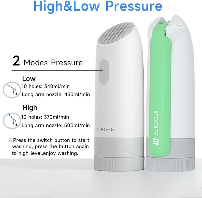 Portable Bidet | High Pressure | Travel Bidets with 2 Different Nozzle | Rechargeable Electric Portable Bidet for Men & Women | Portable Bidets for Travel (‌Military Green) - Image 3