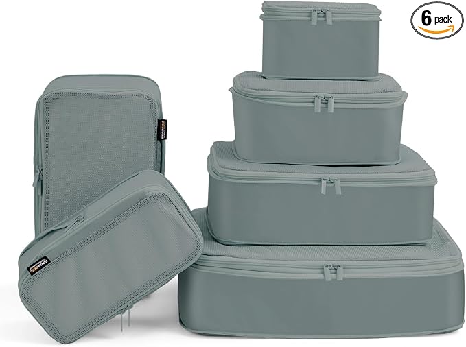 Compression Packing Cubes for Travel, 6-Piece Set (Large/Medium/Small), Double-Zip Luggage Organizers for Suitcase & Carry-On, Clothes Storage Bags (Steel Blue, 6 Pack) by SOARSAIL