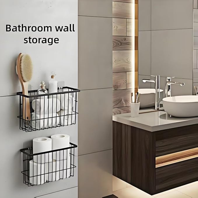 2 Pack Adhesive Cabinet Door Organizer, No Drilling Required, Hanging Storage Basket Organizer Wall Mounted Pantry, for Kitchen, Fridge, Bathroom (Black) - Image 5