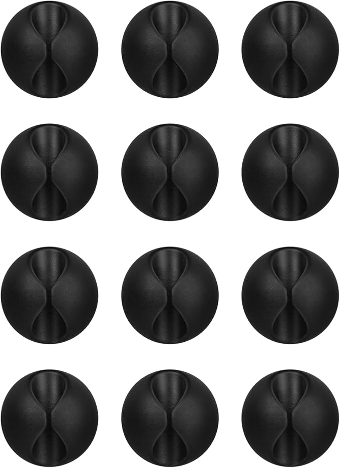 12PCS Black Adhesive Cable Clips Cord Organizer for Wire Management | Residue-Free Strong Adhesive, No-Drill Install, For Charger Headphone Cords, Home Office Desk Car Nightstand, Wire Organizer by Flezoo