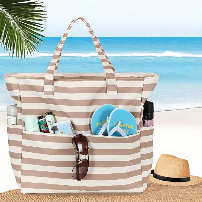 LEDAOU Large Beach Bag for Women, Waterproof Sandproof Tote Bag with Zipper | 36L Pool and Swim bag with Zipper, Wet/Dry pocket and 7 Pockets for Beach Days, Cruises, Vacations and Family travel - Image 7