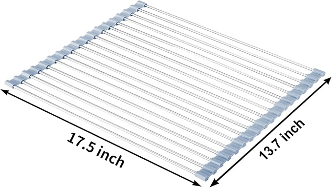 Over The Sink Dish Drying Rack, Stainless Steel Roll Up Dish Drying Rack Kitchen Dish Rack Sink Drying Rack, Foldable Dish Drainer, 17.5''x13.7'' - Image 2
