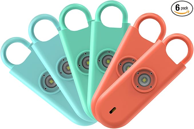 Fauxomor 140dB Personal Safety Alarm for Women 6pack Self Defense Keychain | Super Loud Siren with Low Battery Notice & Strobe Light, Long Battery Life, Portable for College Girls, 2Blue+2Green+2Orange by Fauxomor