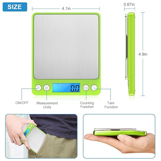Digital Scale, 3000g, 0.01 Ounces, 0.1 Grams Accuracy Mini Kitchen Food Scale with 2 Trays, Pocket Scale for Jewelry, Coffee, LCD Display, Tare Function, Stainless Steel - Image 5