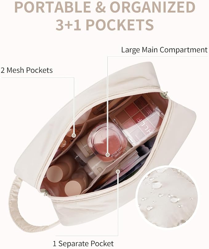 Narwey Quilted Makeup Bag Puffy Make up Bag Cosmetic Bag Organizer, Puffer Travel Toiletry Bag for Traveling Women Girl, Travel Bag for Toiletries, Skincare Medicine Bags (Beige) - Image 4