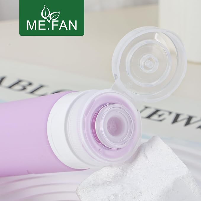 ME.FAN Travel Bottles for Toiletries,3oz Silicone Travel Size Containers, TSA Approved Squeezable Portable Split Bottle, Travel Accessories for Conditioner Shampoo Lotion - 4 Pack Black/White - Image 5