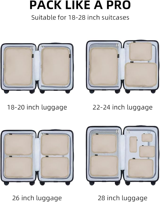 Compression Packing Cubes for Travel, 6-Piece Set (Large/Medium/Small), Double-Zip Luggage Organizers for Suitcase & Carry-On, Clothes Storage Bags (Classic Khaki, 6 Pack) - Image 7