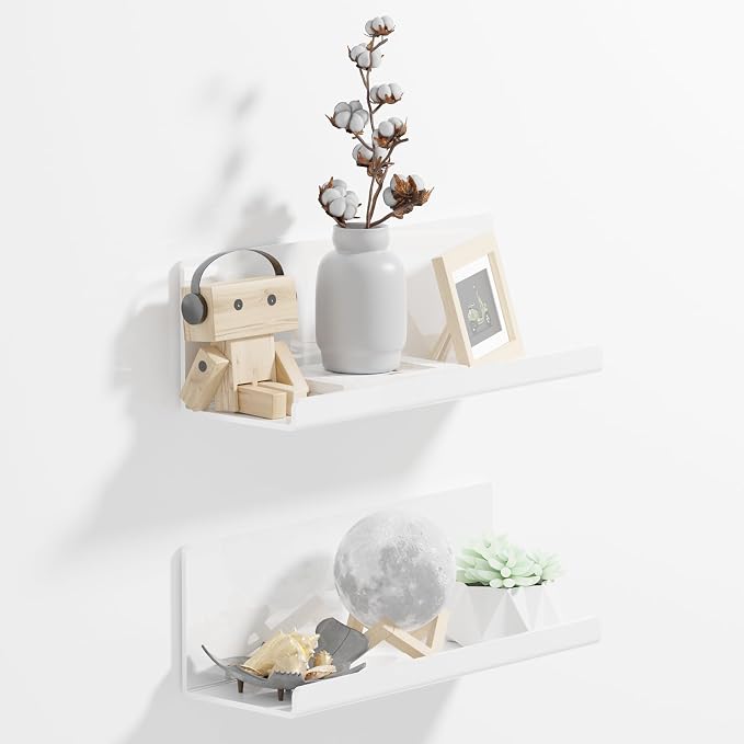 PAVSTINE Acrylic Wall Floating Shelves Set of 2, Wall Shelves White 12 Inch Adhesive Wall Organizer Adhesive Shelf for Bathroom, Kitchen, Bedroom, Office, Gaming Room, No Damage, No Drill by PAVSTINE