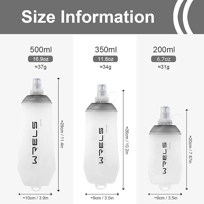 WRELS 200ml/350ml/500ml Collapsible Soft Flask,BPA Free Folding Soft Water Bottle with Hanging Ring,Lightweight TPU Hydration Flask for Running Marathon Cycling Hiking - Image 2