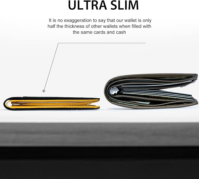 GSOIAX Slim Wallet for Men RFID Blocking Bifold Wallet Carbon Fiber Front Pocket Wallet with 11 Card Holder Minimalist Mens Wallet with Gift Box(Carbon Yellow) - Image 2
