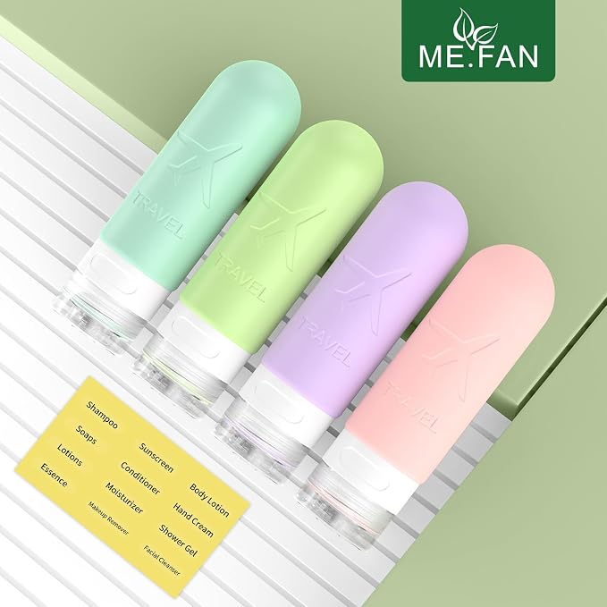 ME.FAN Travel Bottles for Toiletries,3oz Silicone Travel Size Containers, TSA Approved Squeezable Portable Split Bottle, Travel Accessories for Conditioner Shampoo Lotion - 4 Pack Bright - Image 2