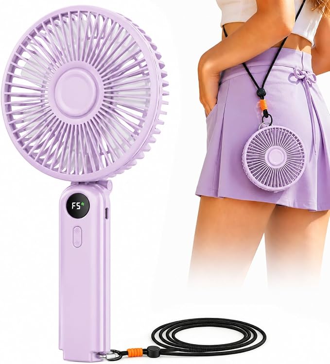 Portable Handheld Fan, 10000mAh Rechargeable 6-Inch Personal Fan for Travel | Ultra Quiet Foldable Desk Fan, 5-Speed Battery Operated Fan with Up to 40H Runtime and Digital Display for Travel and Makeup by INNOPWOER