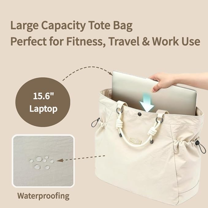 Tote Bag for Women, 17.6L Unisex Lightweight Nylon Totes Purses and Handbags | functionality - Image 3