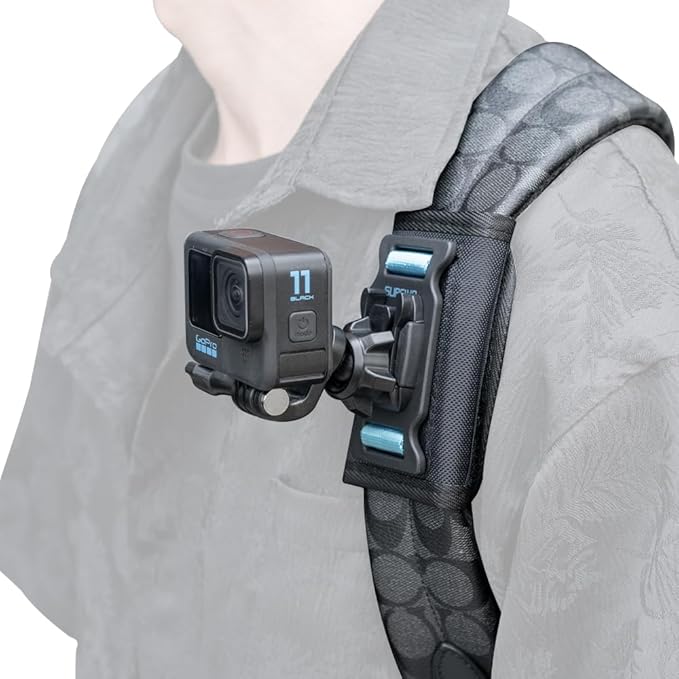 Backpack Shoulder Strap Mount Clip, 360°Rotating Ball Head Backpack Bag Belt Shoulder Strap Holder Mount Compatible with GoPro Hero 13/12/11/9/8, DJI Action 6/5 Pro/4/3, AKASO and More by SKEZN