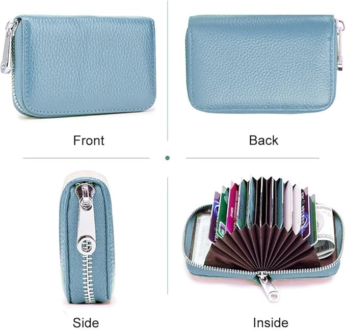 RFID Credit Card Holder Genuine Leather Credit Card Wallet with Zipper | RFID - Image 2