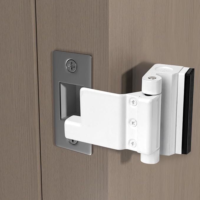 2 Set White Adjustable Portable Door Lock,Security Door Reinforcement Lock | Child proof Safety Door Latches,Zinc Alloy Front Door Lock,No Drill,for Home,Hotels,Apartments Prevents Unauthorized Entry - Image 3