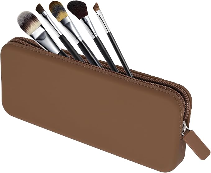 Travel Makeup Brush Holder, Silicone Makeup Bag with Zipper Pouch Holder Case for Organizing Cosmetics Pencils Daily Work（brown） by Sakolla