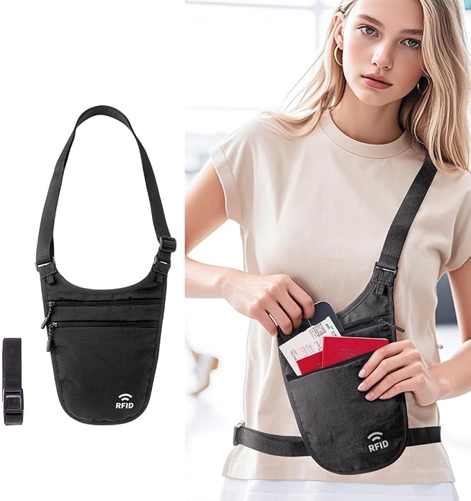 Money Belt for Travel, RFID Blocking Hidden Neck Wallet & Passport Holder | Unisex dual-strap + RFID, slim breathable, 3-compartment holds 4 passports+2 phones, durable YKK, water-resistant. - Image 9