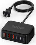 100W 6 in 1 USB Charger, 50% Smaller Charging Station for Multiple Devices | Fast Charging Blocks with Type C Port, USB Charging Hub Organizer Multiport Power Strip for iPhone,Samsung,Ipad,Kindle,Travel by BOVICAS