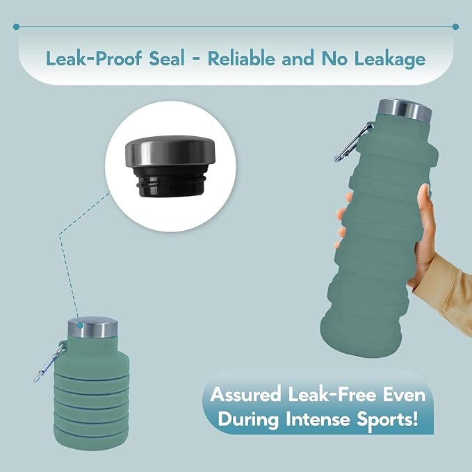 Collapsible Water Bottles 17oz, Odorless BPA-Free Silicone, Leak-Proof Foldable Reusable Bottle - Perfect for Travel Sports Gym Hiking Camping Cycling - Light Taupe - Image 5