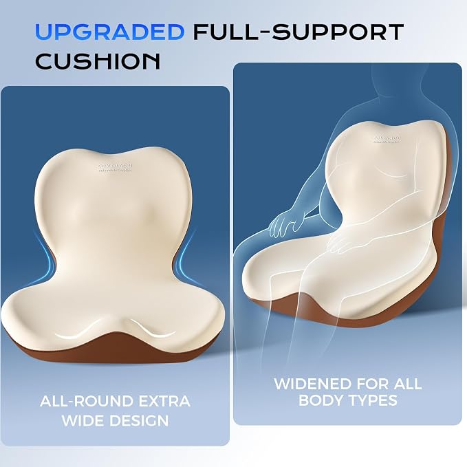 Coverado Car Seat Cushion and Lumbar Support Pillow One Piece, Memory Foam Ergonomic Back Support Driving Seat Cushion for Back Pain, Non-Slip Washable Cushion for Car, Driver, Office - Image 3