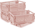 4 Pcs Collapsible Storage Crates, 10x5.9x4 inches Space-Saving Folding Containers, Stackable Plastic Boxes for Home Kitchen Office Bedroom Bathroom, Pink by Unknown