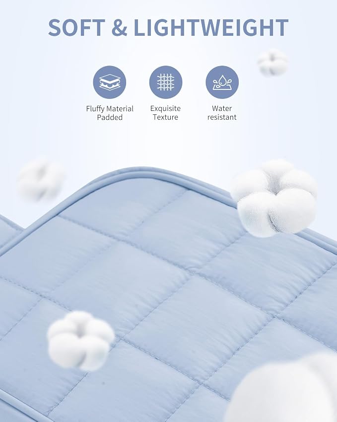 Narwey Puffy Travel Toiletry Bag for Traveling Women Girl, Travel Bag for Toiletries, Cute Makeup Bag Cosmetic Bag Organizer, Quilted Make Up Skincare Medicine Bags (Blue) - Image 2