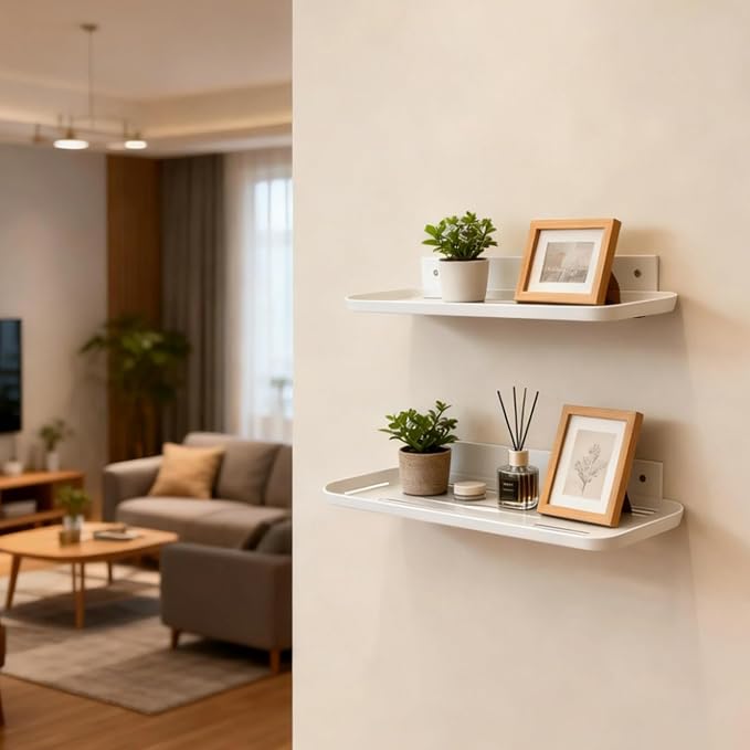 Wall Mounted Floating Shelf, Self Adhesive Shelf | No Drill Adhesive Wall Shelf, Floating Shelves Damage-Free Expand Walls Space for Living Room Kitchen Bathroom - Image 4