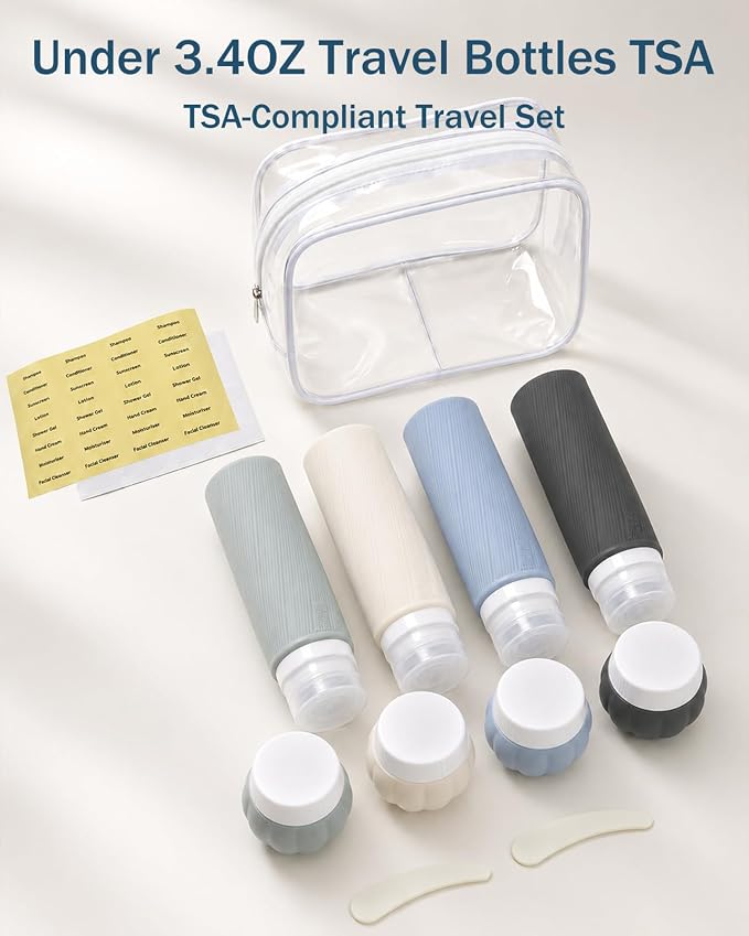 Redfly 13-Piece TSA-Approved Travel Size Bottles for Toiletries, Leak proof | Travel Size Containers, BPA-free silicone, clear toiletry bag, under 3.4oz, wide mouth,travel essentials for shampoo, lotion - Image 2