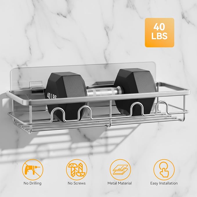 Adhesive Shower Caddy, Large Capacity Shower Racks for Inside Shower, No Drill Bathroom Shower Organizer and Storage, 2 Pack Silver Bathroom Shelves, Home Decor Rv Accessories, Apartment - Image 5