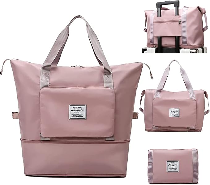 INVODA Travel Bag for Women Expandable Weekender Overnight Bag Carry on Sports Tote Gym Bag Waterproof Foldable Duffel Bag (Dark Pink) by INVODA