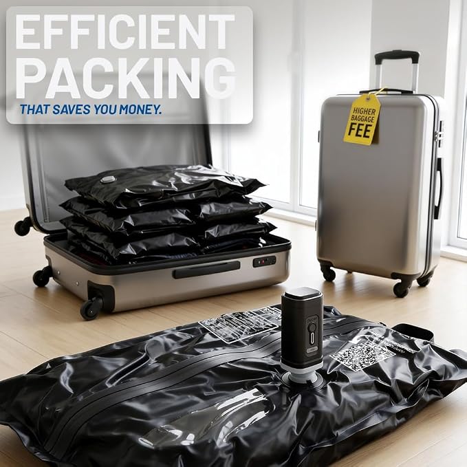 Travel Vacuum Bags with Pump, 2 Pack Carry-On Vacuum Compression Bags | Travel vacuum bags with pump, 2 reusable 18L compression bags for carry-on luggage, suitcases & backpacks. - Image 2