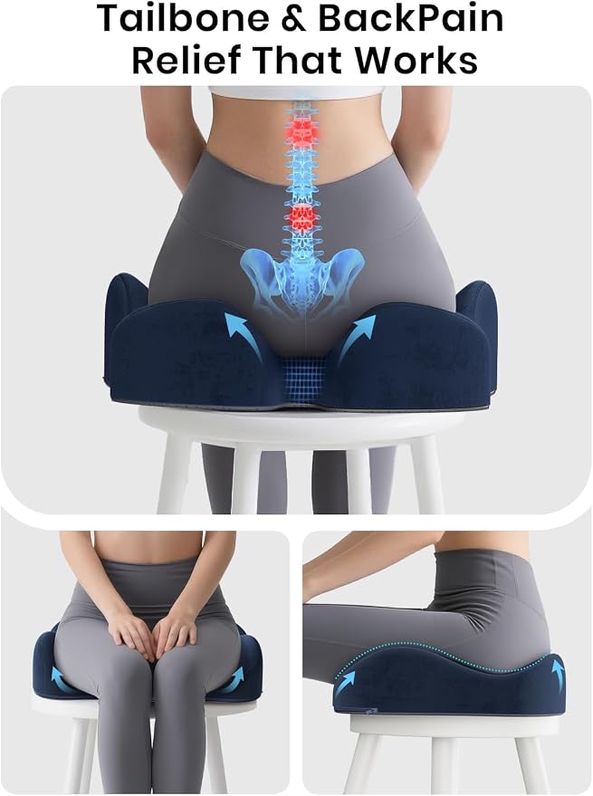 Benazcap Seat Cushion - Memory Foam Car Seat Pad - Sciatica & Lower Back Pain Relief - Car Seat Cushions for Driving - Road Trip Essentials for Drivers, Dark Blue - Image 8