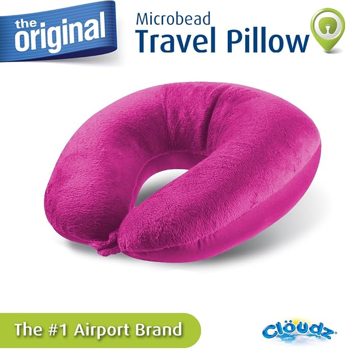 Dual Comfort Microbead Airplane Travel Neck Pillow. Soft Cozy Plush Fabric on One Side, Cool Relaxing Spandex on The Other! Customize Your Comfort and Support at Home or On The Go! Bright Pink - Image 3